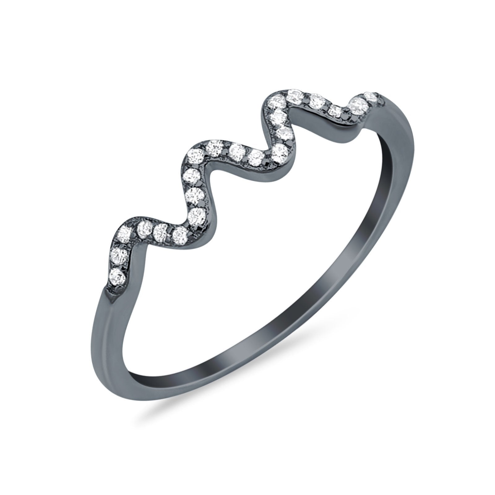 New Wave Band Ring Round Eternity Simulated Cubic Zirconia 925 Sterling Silver