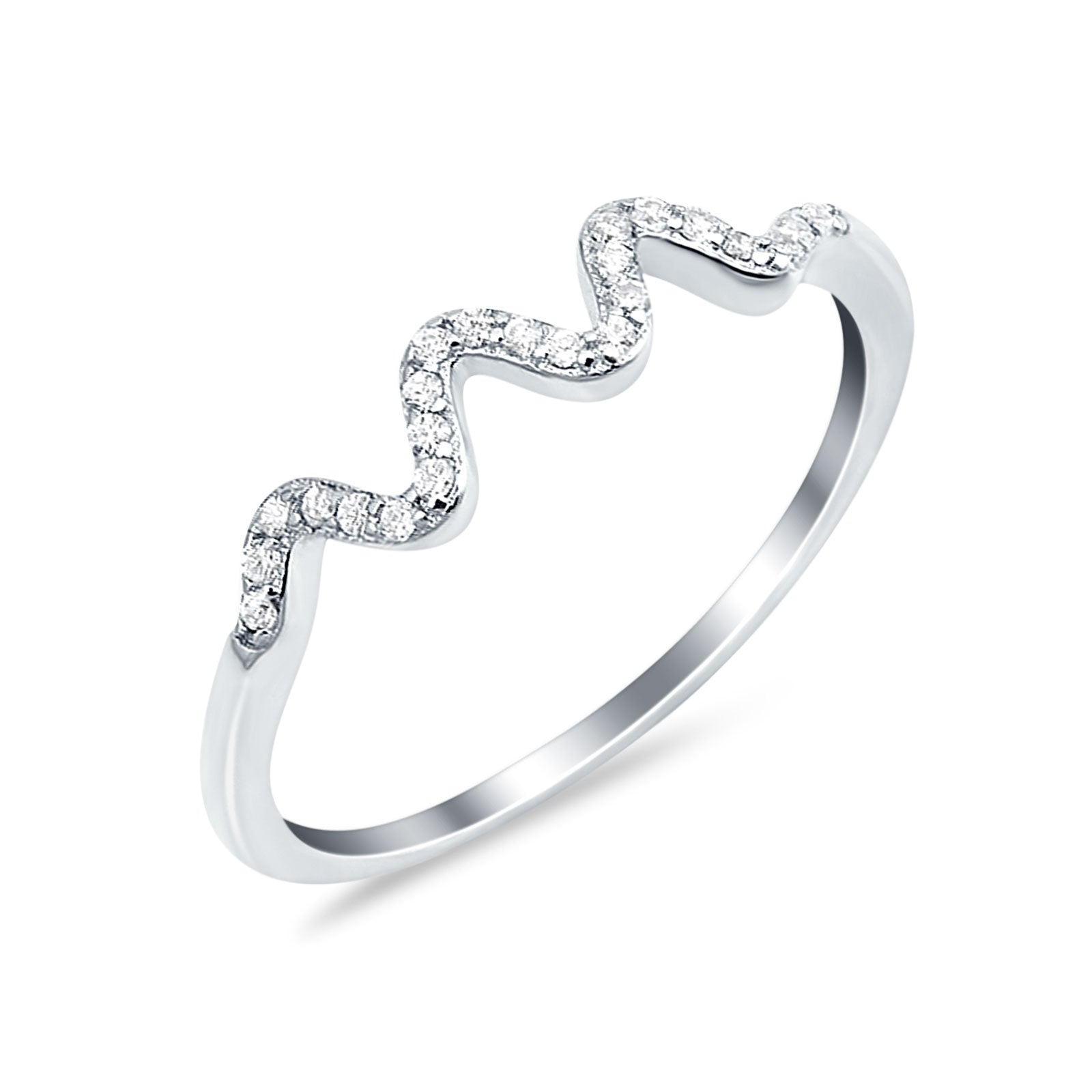 New Wave Band Ring Round Eternity Simulated Cubic Zirconia 925 Sterling Silver