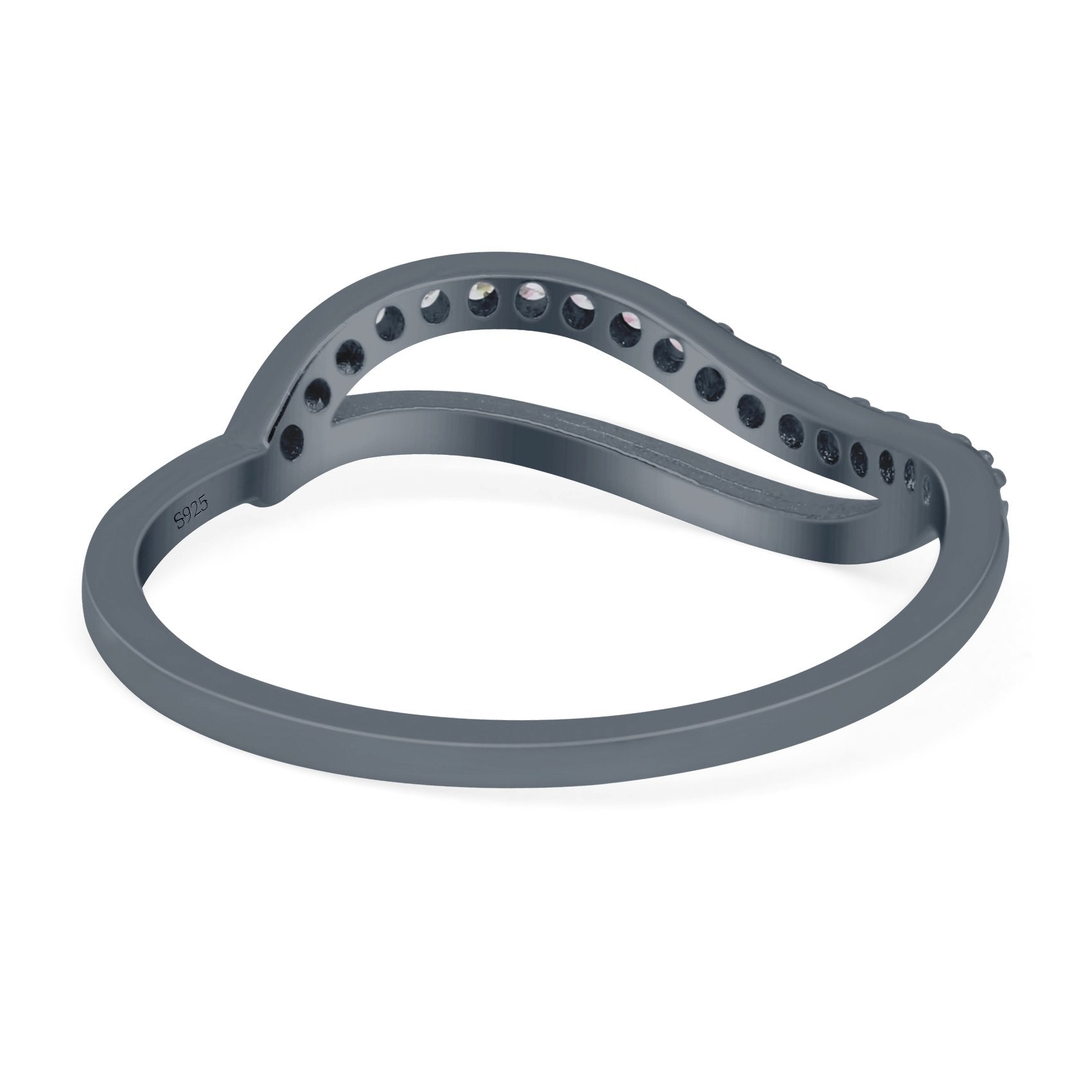 Wave Ring Half Eternity Round Simulated Cubic Zirconia 925 Sterling Silver (7mm)