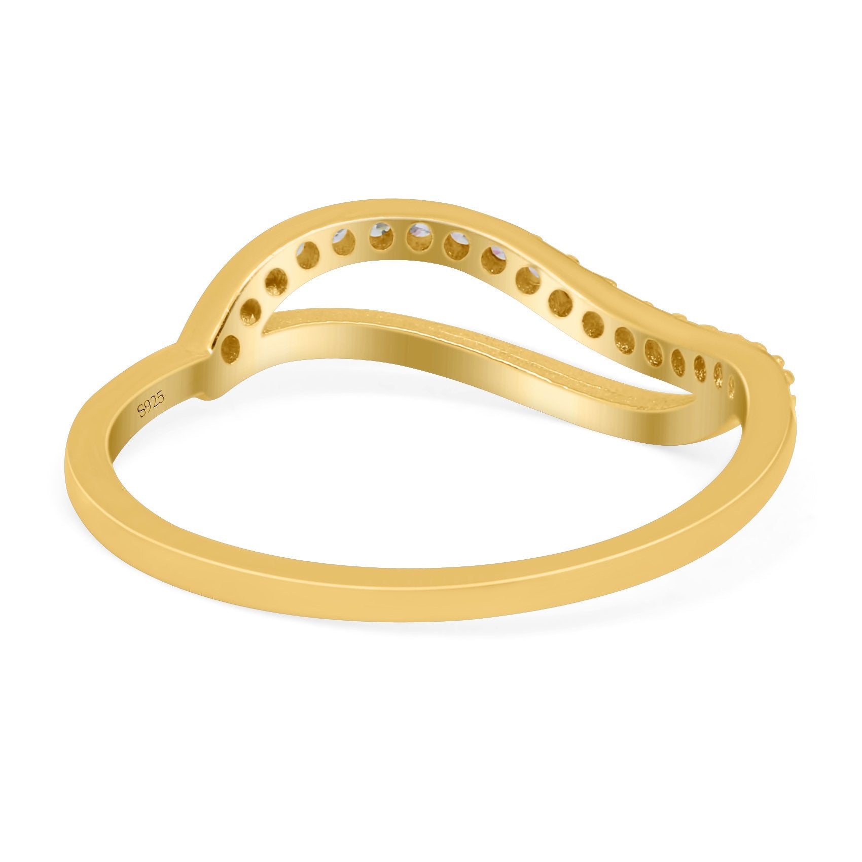 Wave Ring Half Eternity Round Simulated Cubic Zirconia 925 Sterling Silver (7mm)