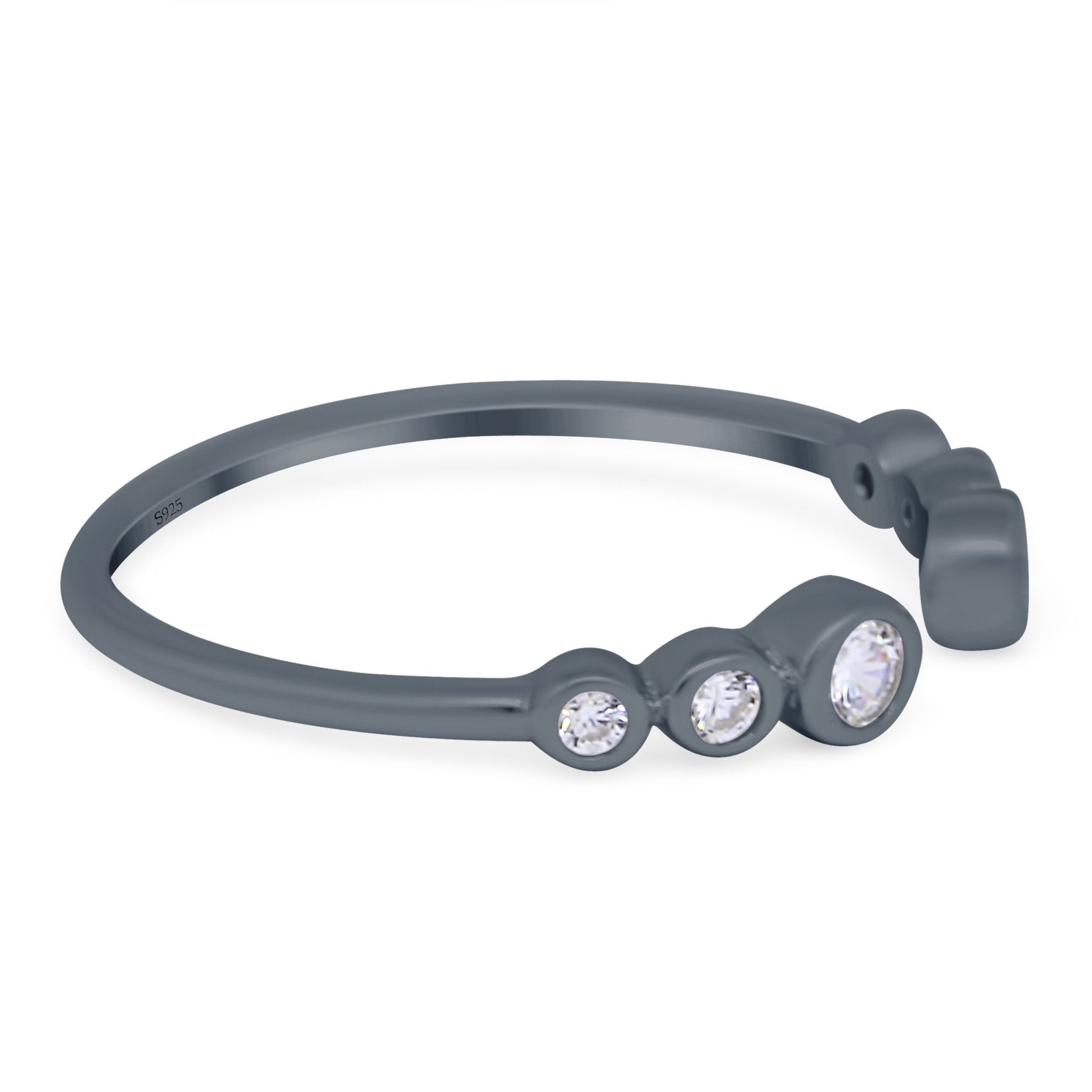 Half Eternity Ring Band Bezel Set Round Simulated Cubic Zirconia 925 Sterling Silver (4mm)