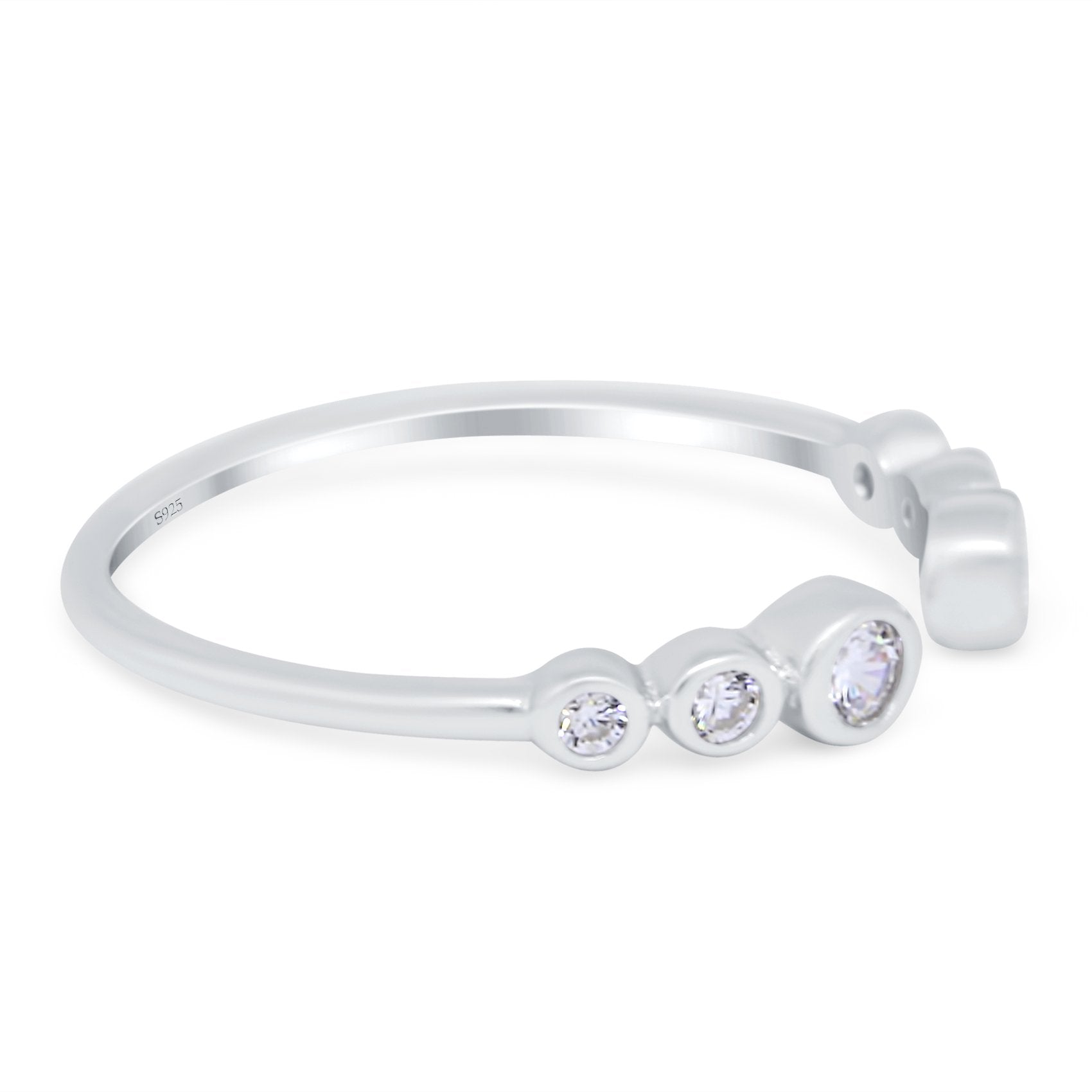 Half Eternity Ring Band Bezel Set Round Simulated Cubic Zirconia 925 Sterling Silver (4mm)