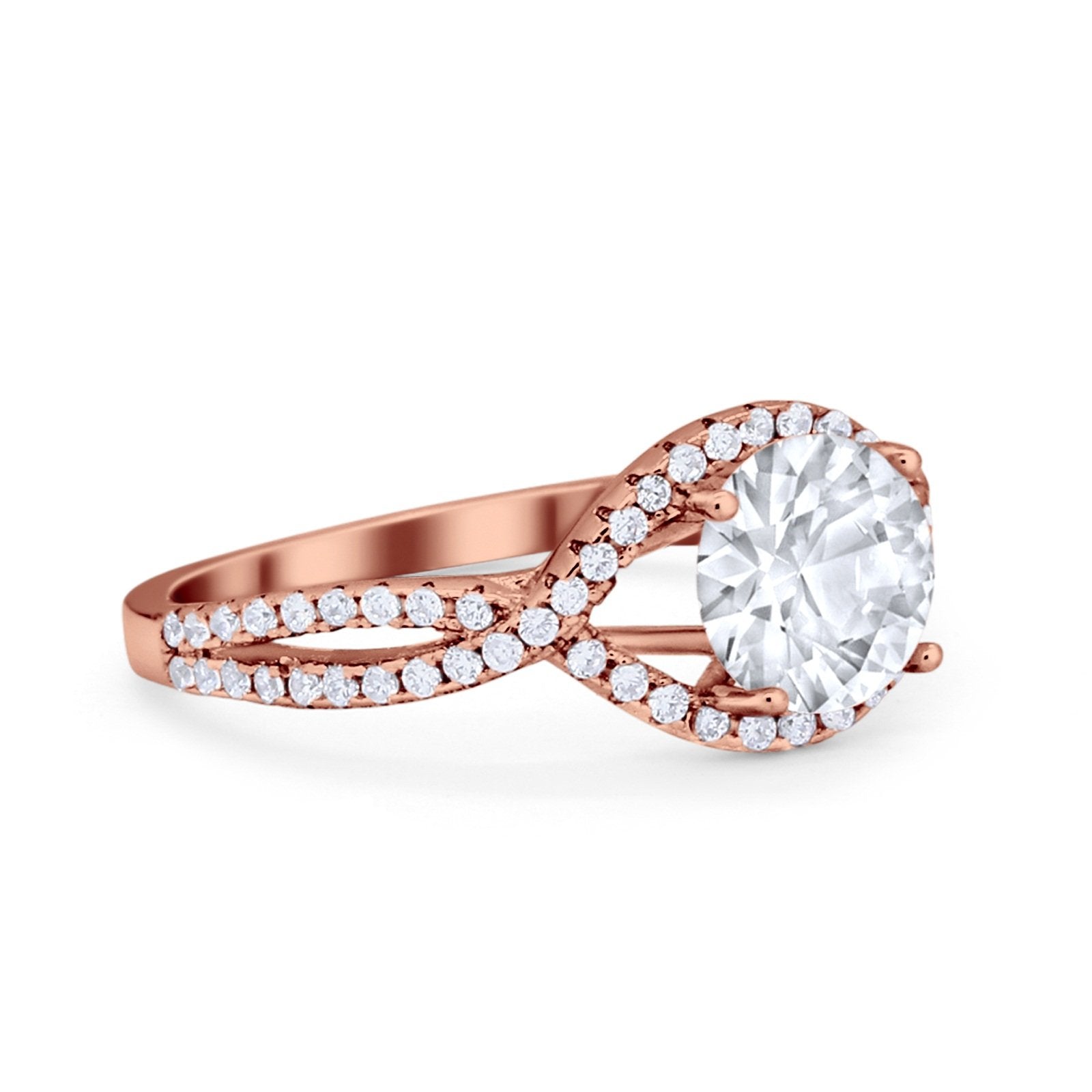 Halo Twisted Engagement Ring Simulated Cubic Zirconia 925 Sterling Silver