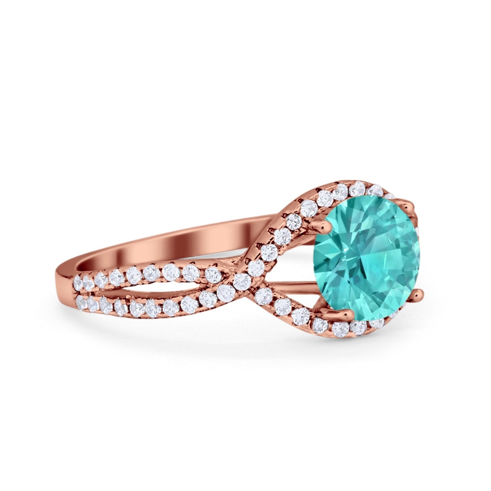 Halo Twisted Engagement Ring Simulated Cubic Zirconia 925 Sterling Silver