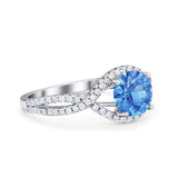 Halo Twisted Engagement Ring Simulated Cubic Zirconia 925 Sterling Silver