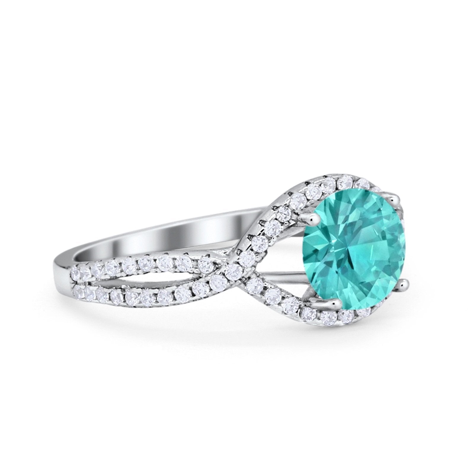 Halo Twisted Engagement Ring Simulated Cubic Zirconia 925 Sterling Silver