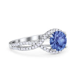 Halo Twisted Engagement Ring Simulated Cubic Zirconia 925 Sterling Silver