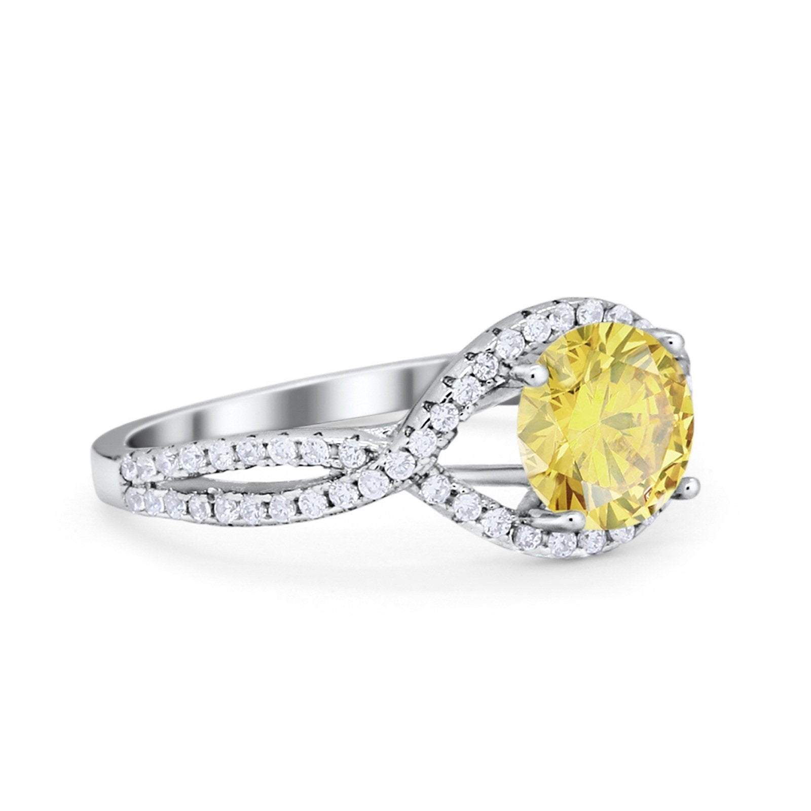 Halo Twisted Engagement Ring Simulated Cubic Zirconia 925 Sterling Silver