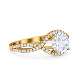 Halo Twisted Engagement Ring Simulated Cubic Zirconia 925 Sterling Silver