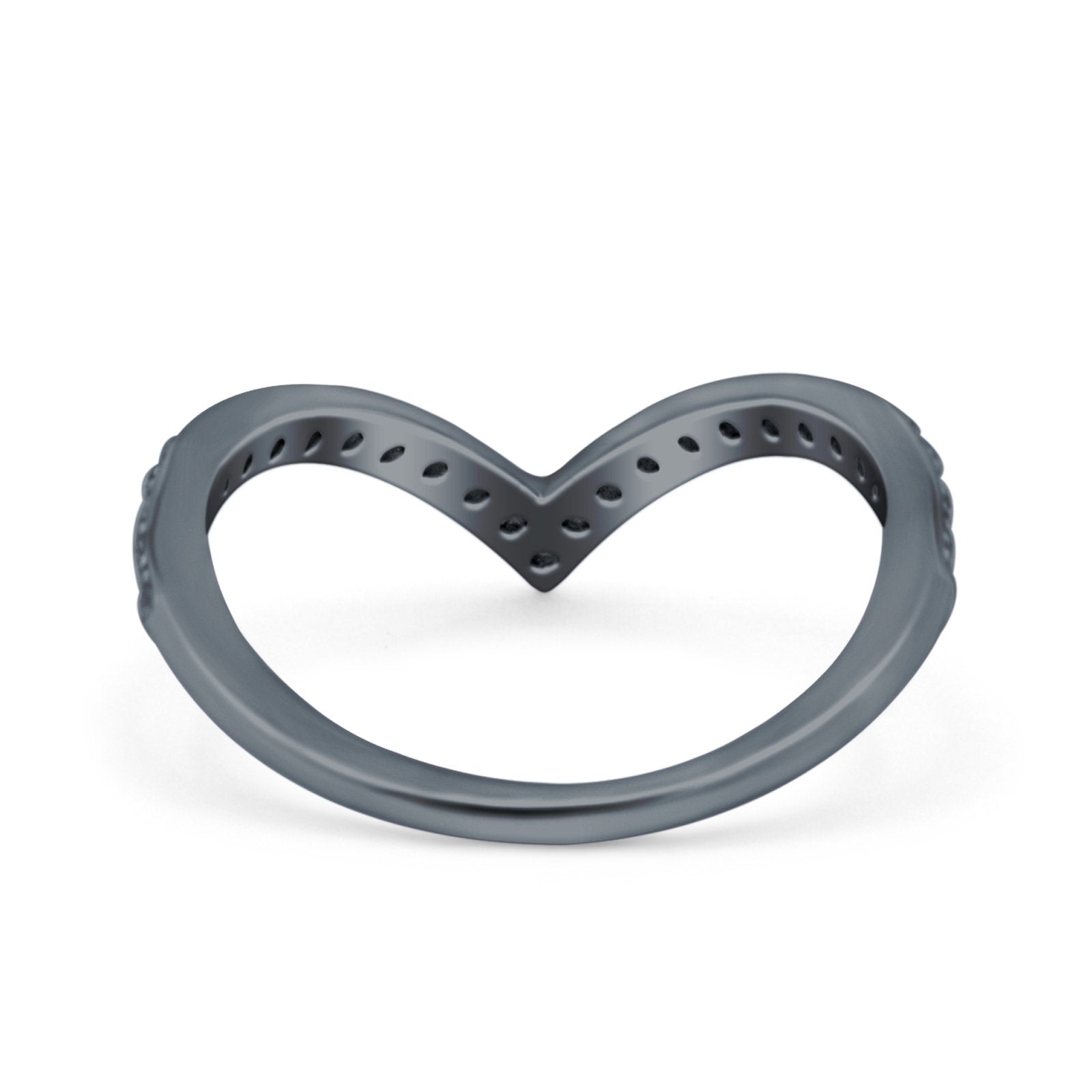 Half Eternity V Chevron Midi Ring Simulated Cubic Zirconia 925 Sterling Silver