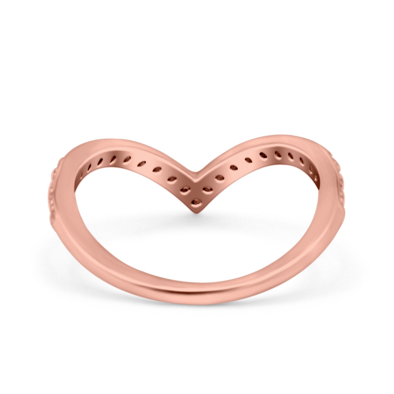 Half Eternity V Chevron Midi Ring Simulated Cubic Zirconia 925 Sterling Silver