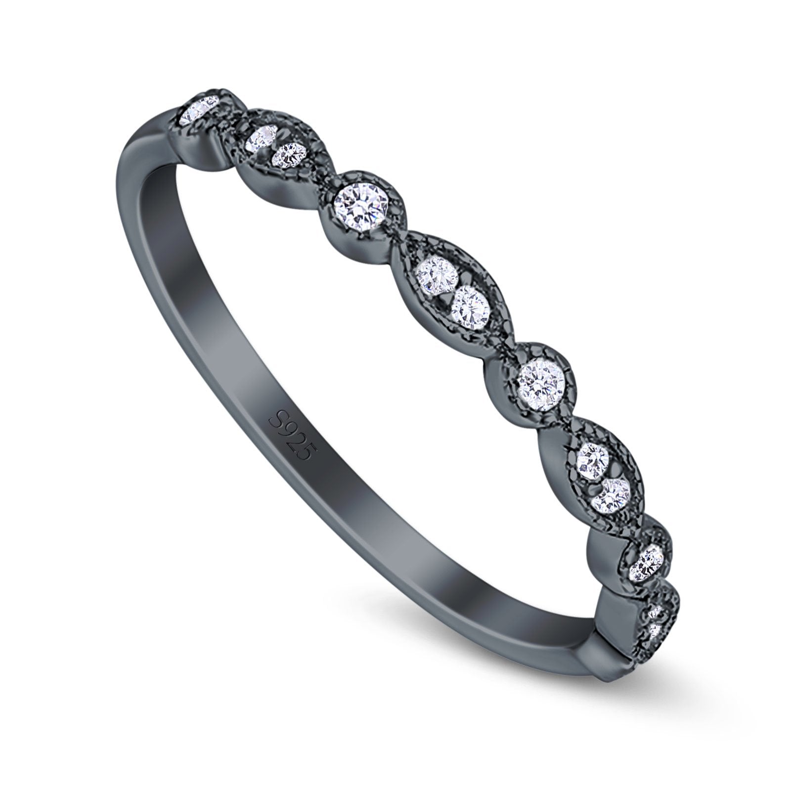Half Eternity Marquise Wedding Band Simulated Cubic Zirconia 925 Sterling Silver