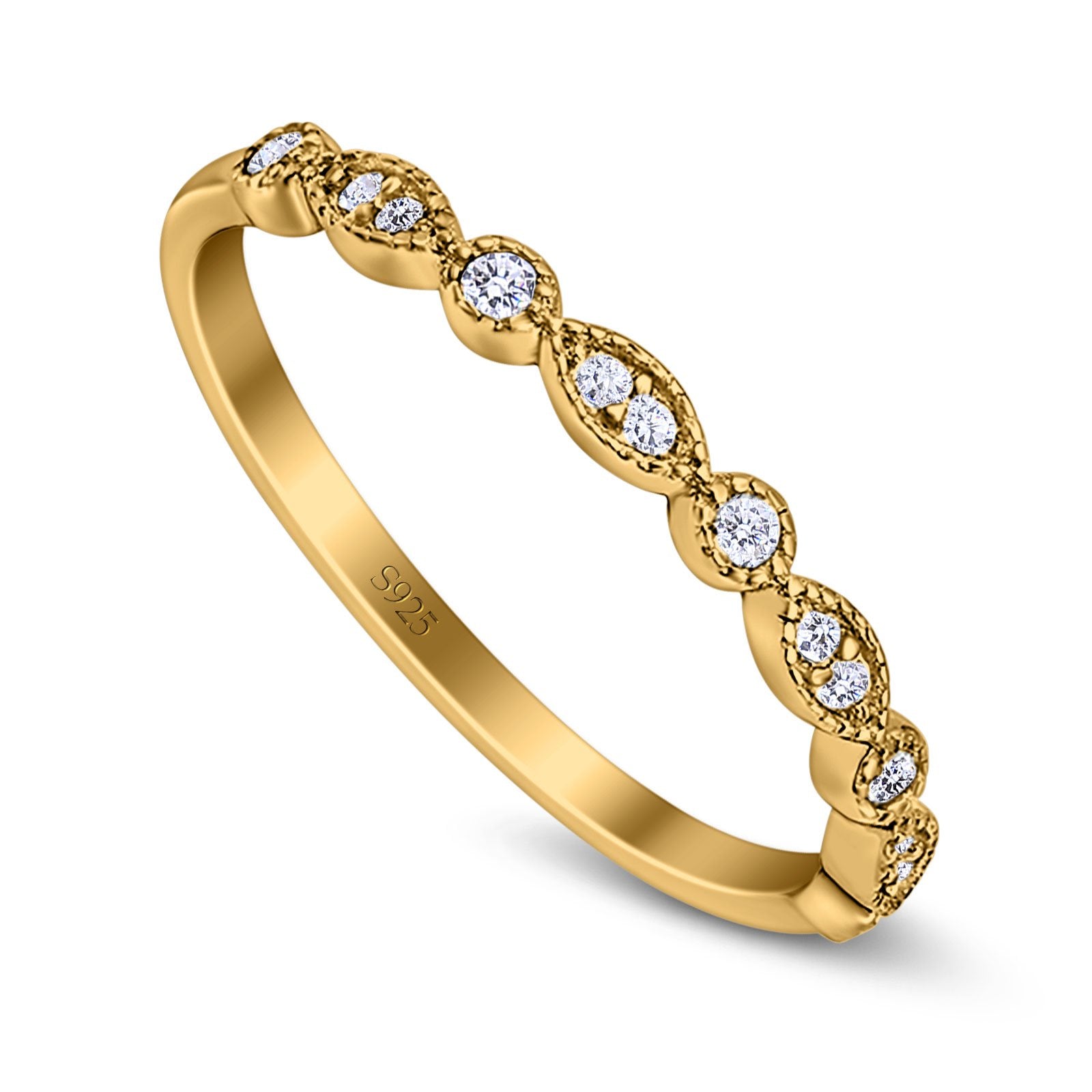 Half Eternity Marquise Wedding Band Simulated Cubic Zirconia 925 Sterling Silver