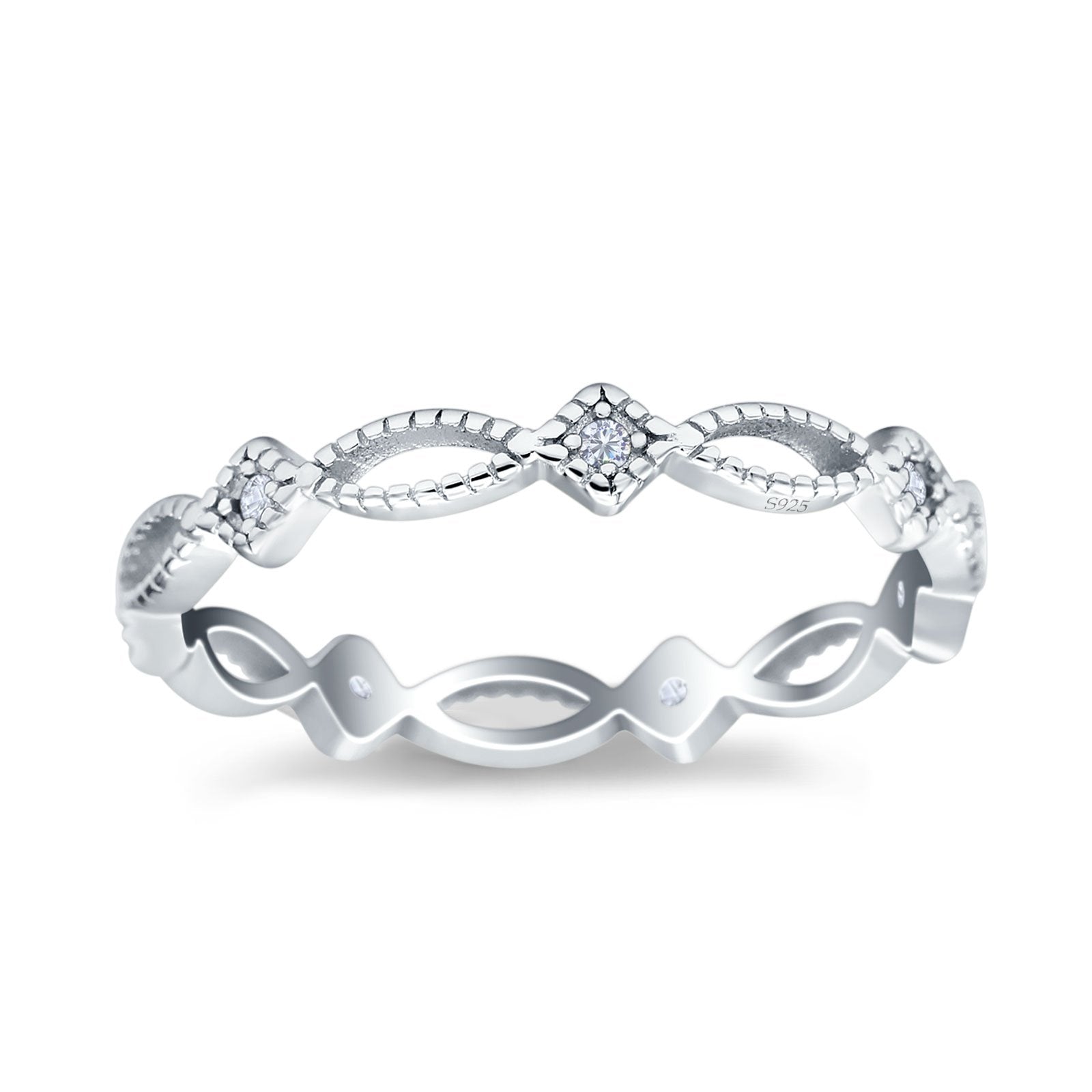 Eternity Style 3mm Wedding Band Ring Round Simulated Cubic Zirconia 925 Sterling Silver