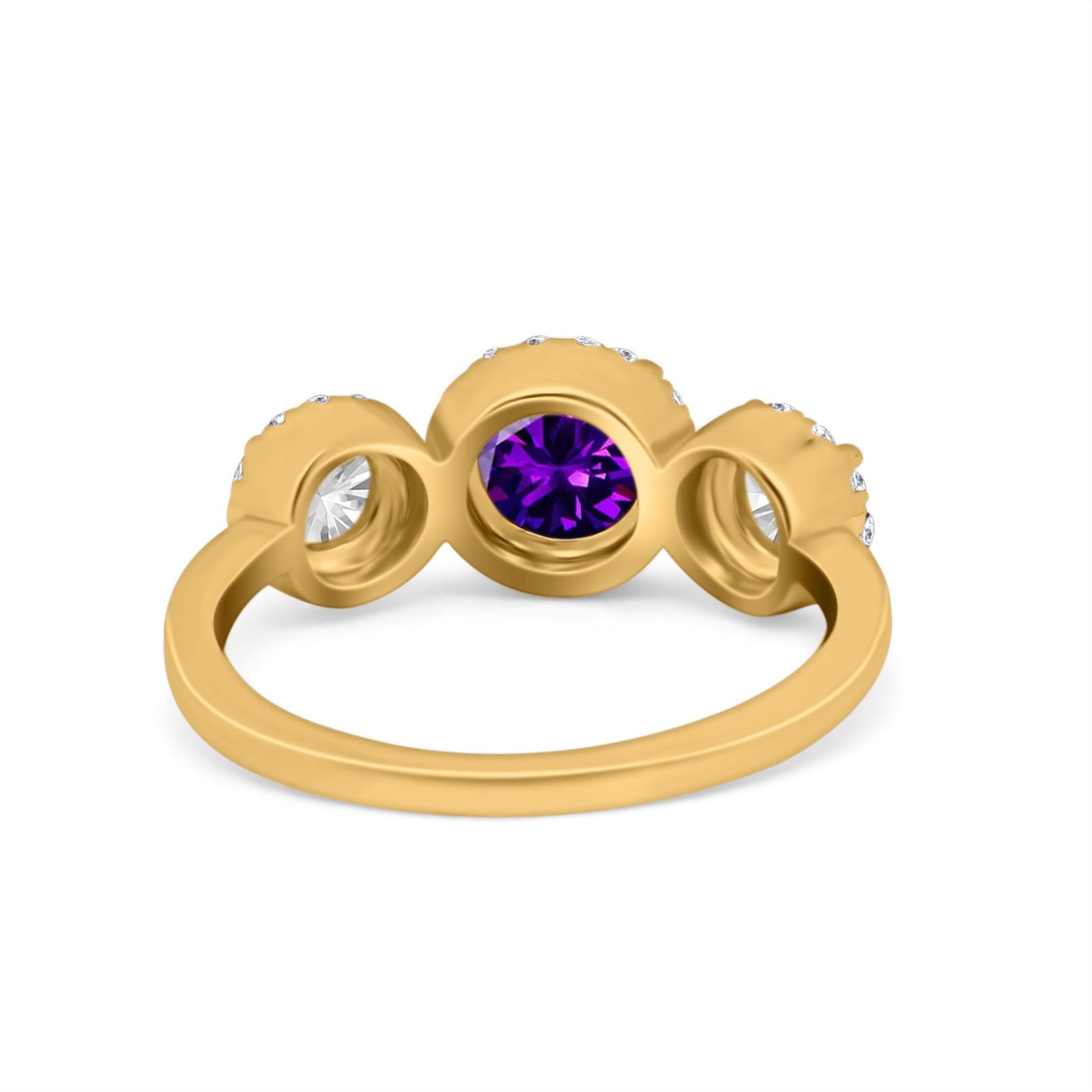 Halo Three Stone Wedding Ring Round Simulated Cubic Zirconia 925 Sterling Silver