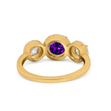 Halo Three Stone Wedding Ring Round Simulated Cubic Zirconia 925 Sterling Silver