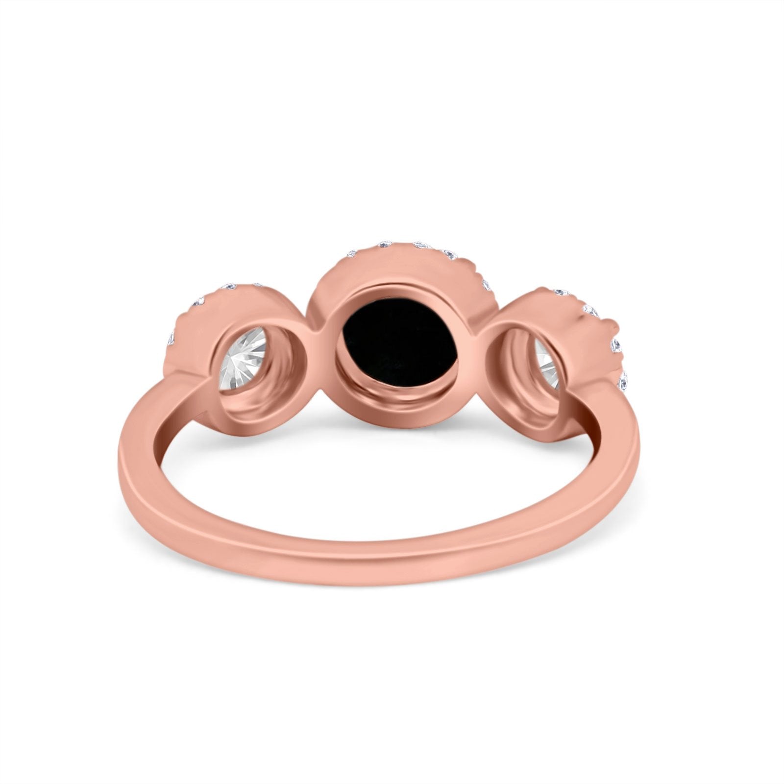 Halo Three Stone Wedding Ring Round Simulated Cubic Zirconia 925 Sterling Silver