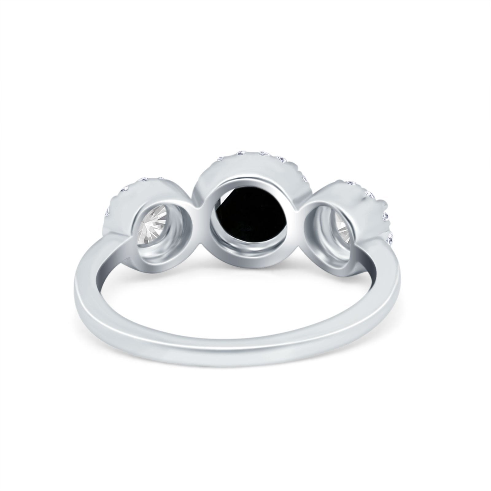 Halo Three Stone Wedding Ring Round Simulated Cubic Zirconia 925 Sterling Silver