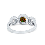 Halo Three Stone Wedding Ring Round Simulated Cubic Zirconia 925 Sterling Silver