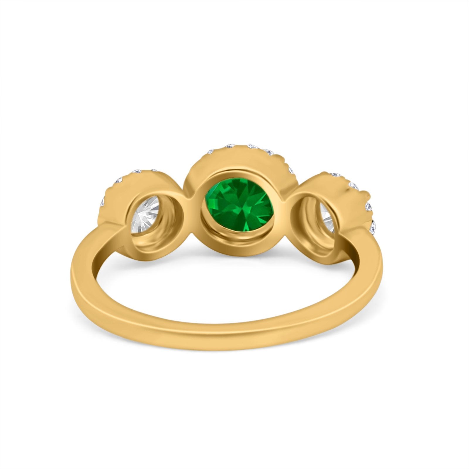 Halo Three Stone Wedding Ring Round Simulated Cubic Zirconia 925 Sterling Silver