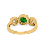 Halo Three Stone Wedding Ring Round Simulated Cubic Zirconia 925 Sterling Silver