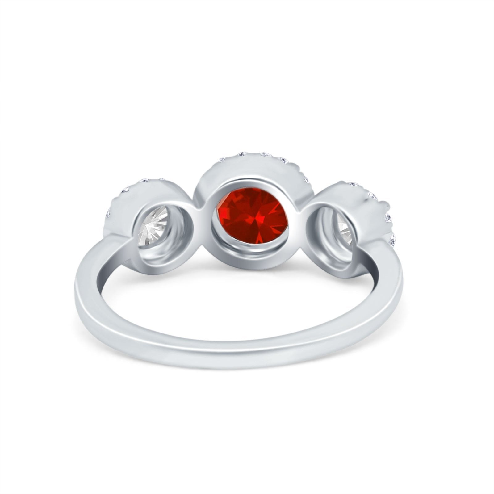 Halo Three Stone Wedding Ring Round Simulated Cubic Zirconia 925 Sterling Silver