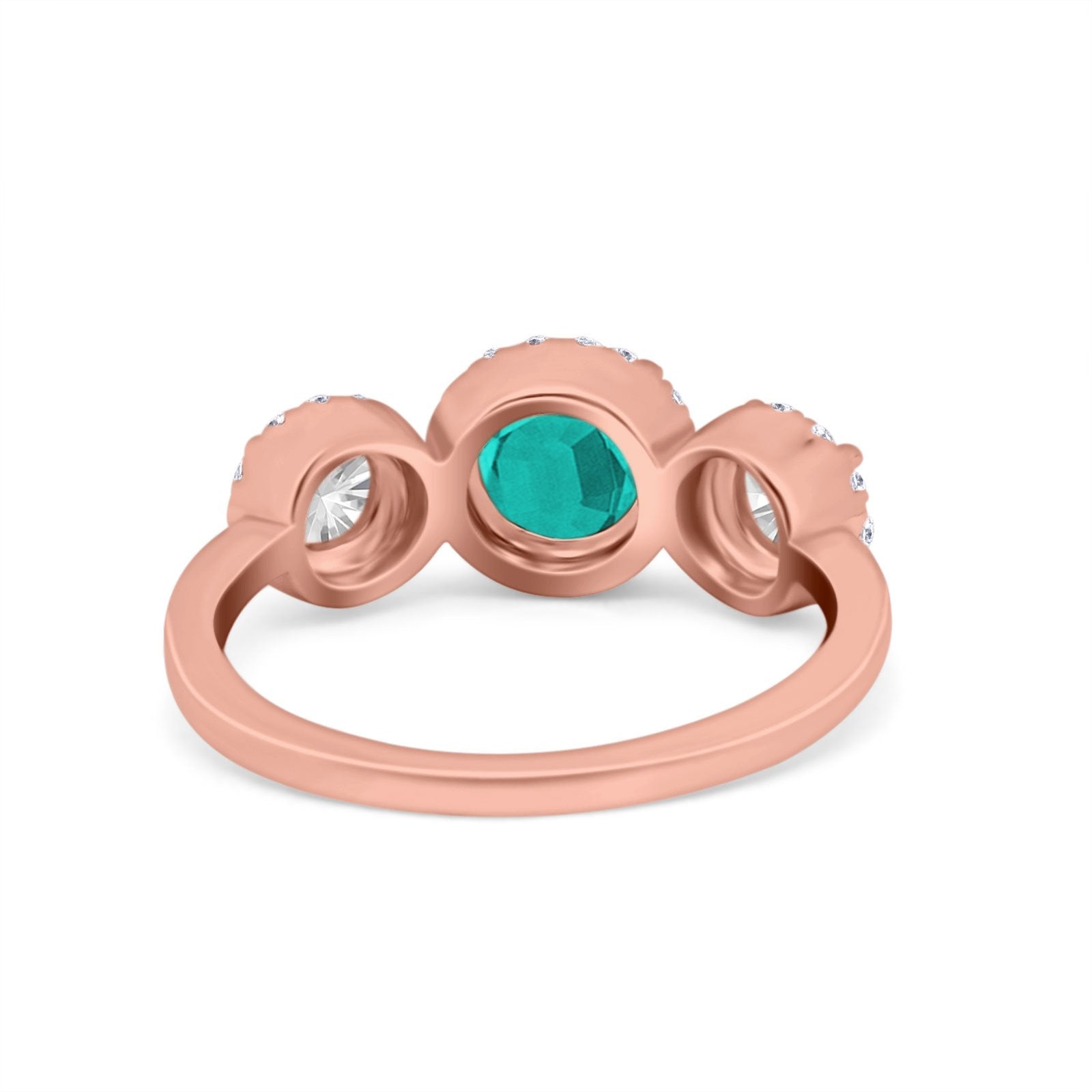 Halo Three Stone Wedding Ring Round Simulated Cubic Zirconia 925 Sterling Silver