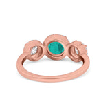 Halo Three Stone Wedding Ring Round Simulated Cubic Zirconia 925 Sterling Silver