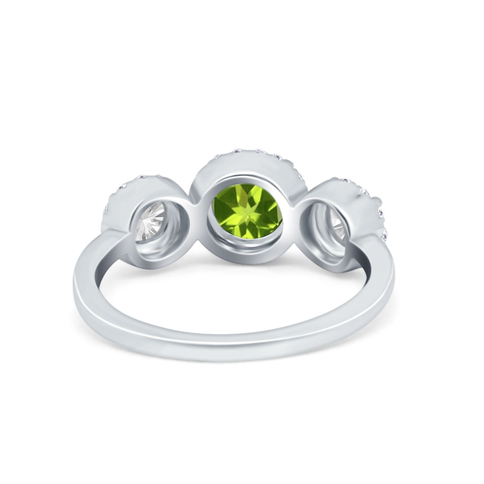 Halo Three Stone Wedding Ring Round Simulated Cubic Zirconia 925 Sterling Silver
