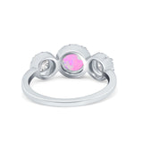 Halo Three Stone Wedding Ring Round Simulated Cubic Zirconia 925 Sterling Silver