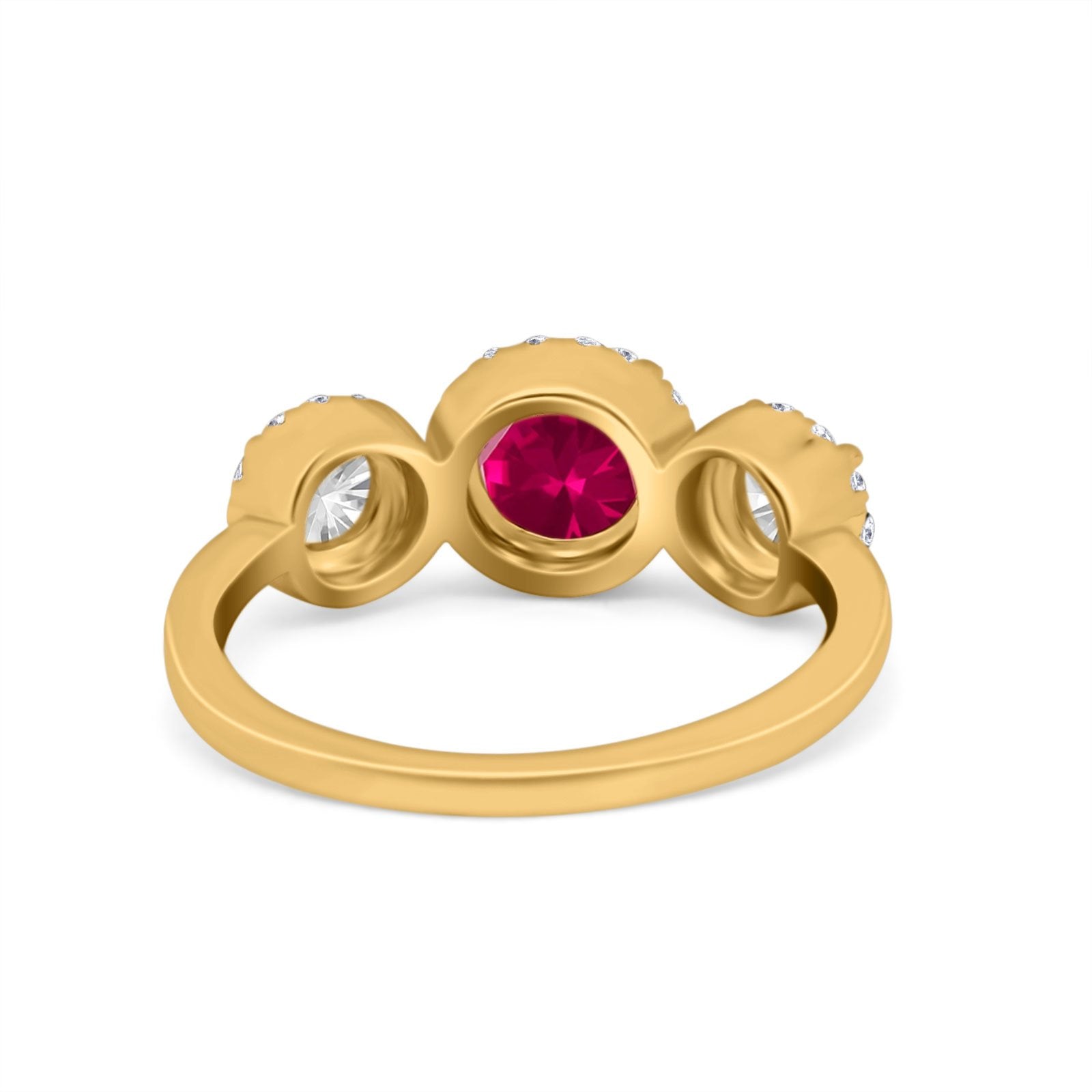 Halo Three Stone Wedding Ring Round Simulated Cubic Zirconia 925 Sterling Silver