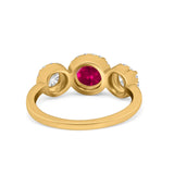 Halo Three Stone Wedding Ring Round Simulated Cubic Zirconia 925 Sterling Silver