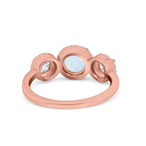 Halo Three Stone Wedding Ring Round Simulated Cubic Zirconia 925 Sterling Silver