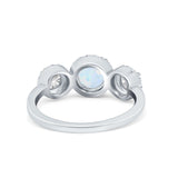 Halo Three Stone Wedding Ring Round Simulated Cubic Zirconia 925 Sterling Silver