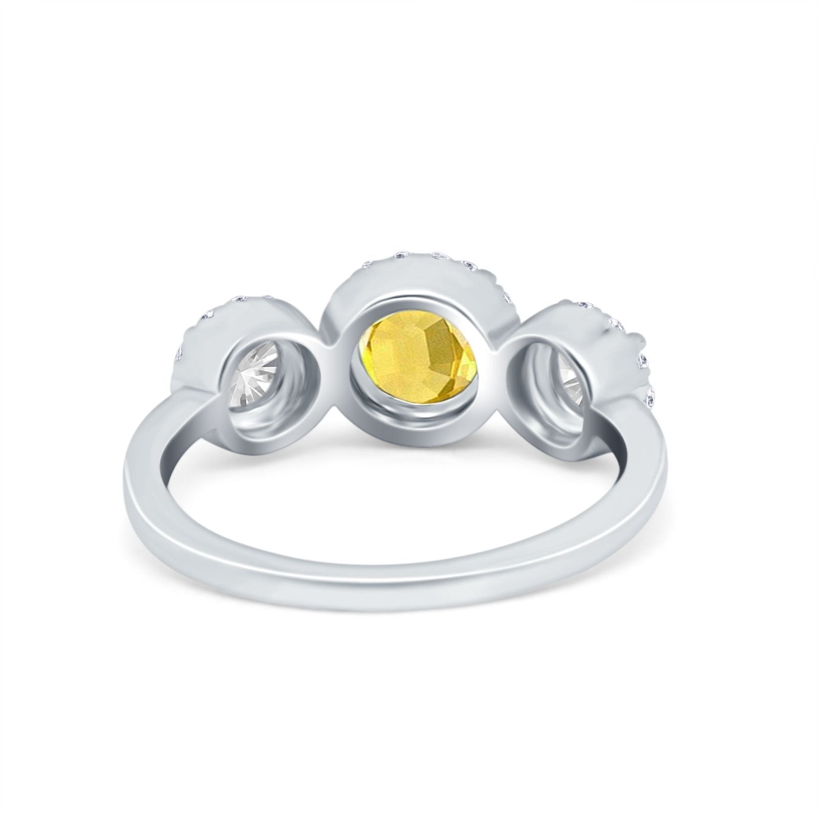 Halo Three Stone Wedding Ring Round Simulated Cubic Zirconia 925 Sterling Silver