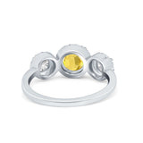 Halo Three Stone Wedding Ring Round Simulated Cubic Zirconia 925 Sterling Silver