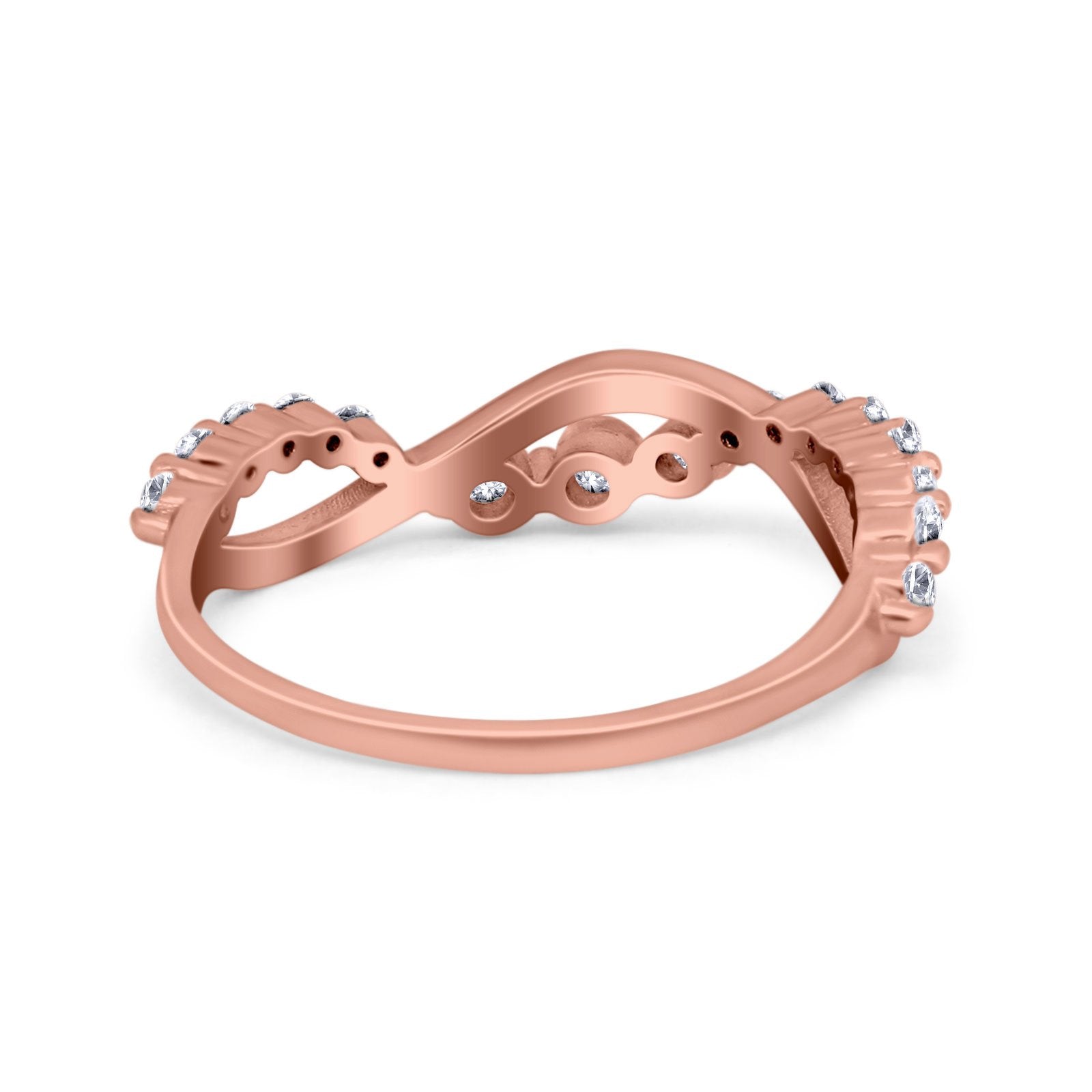 Infinity Crisscross Band Eternity Ring Round Simulated CZ 925 Sterling Silver