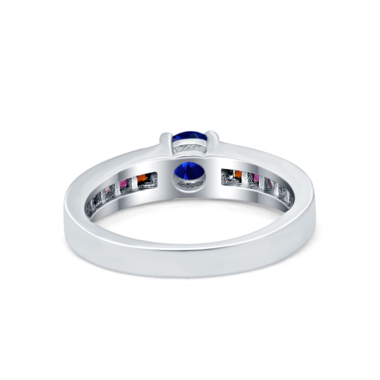 Soliaire Accent Multicolored Simulated Cubic Zirconia Ring 925 Sterling Silver