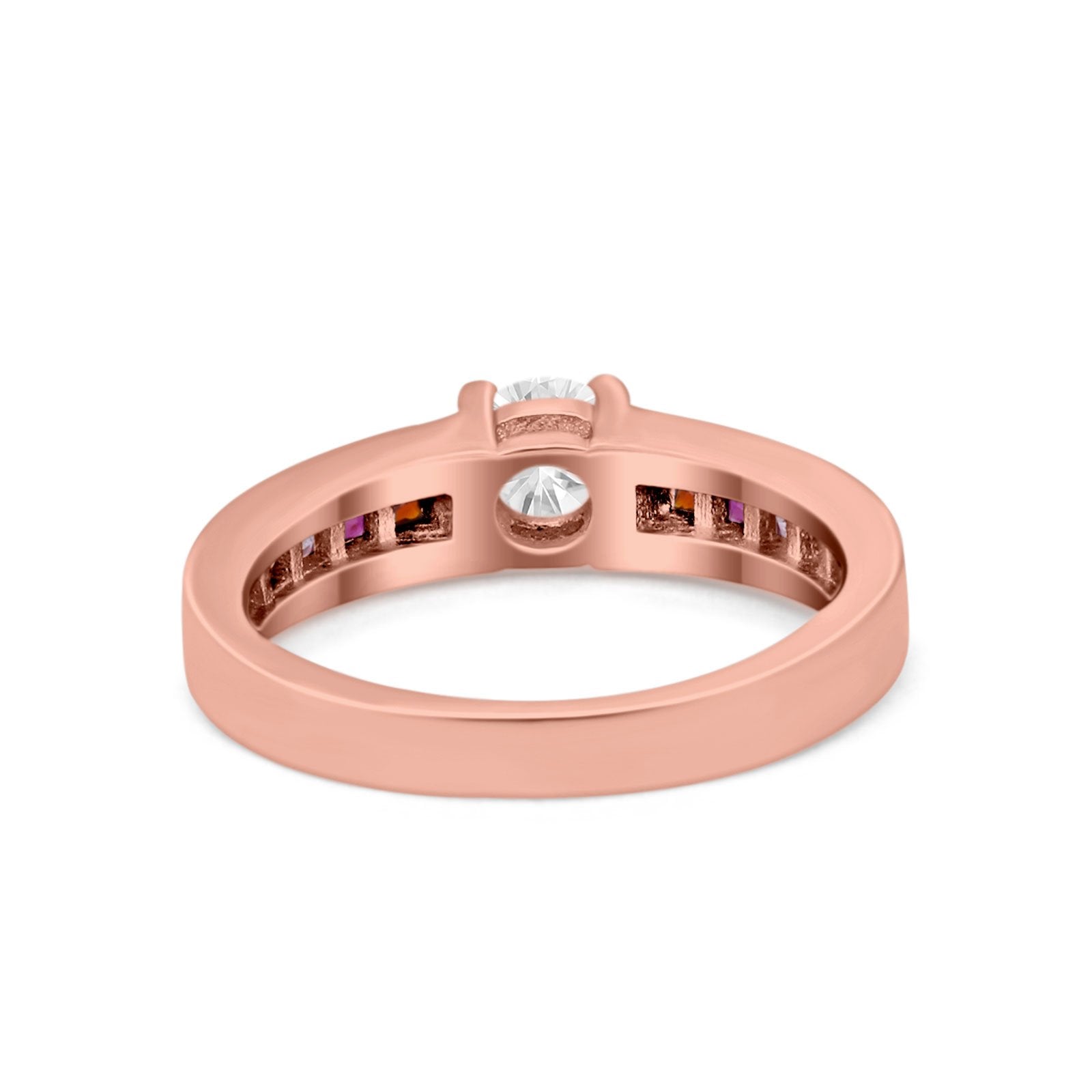 Soliaire Accent Multicolored Simulated Cubic Zirconia Ring 925 Sterling Silver