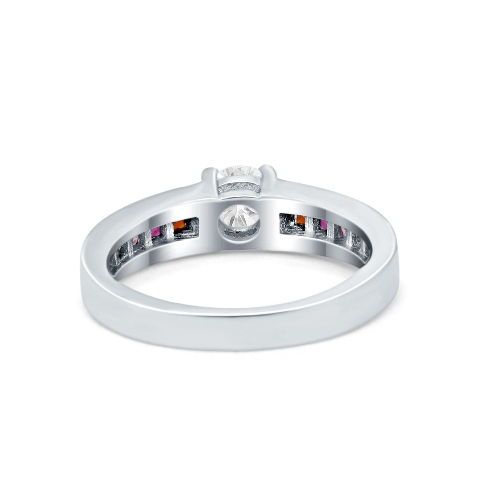 Soliaire Accent Multicolored Simulated Cubic Zirconia Ring 925 Sterling Silver