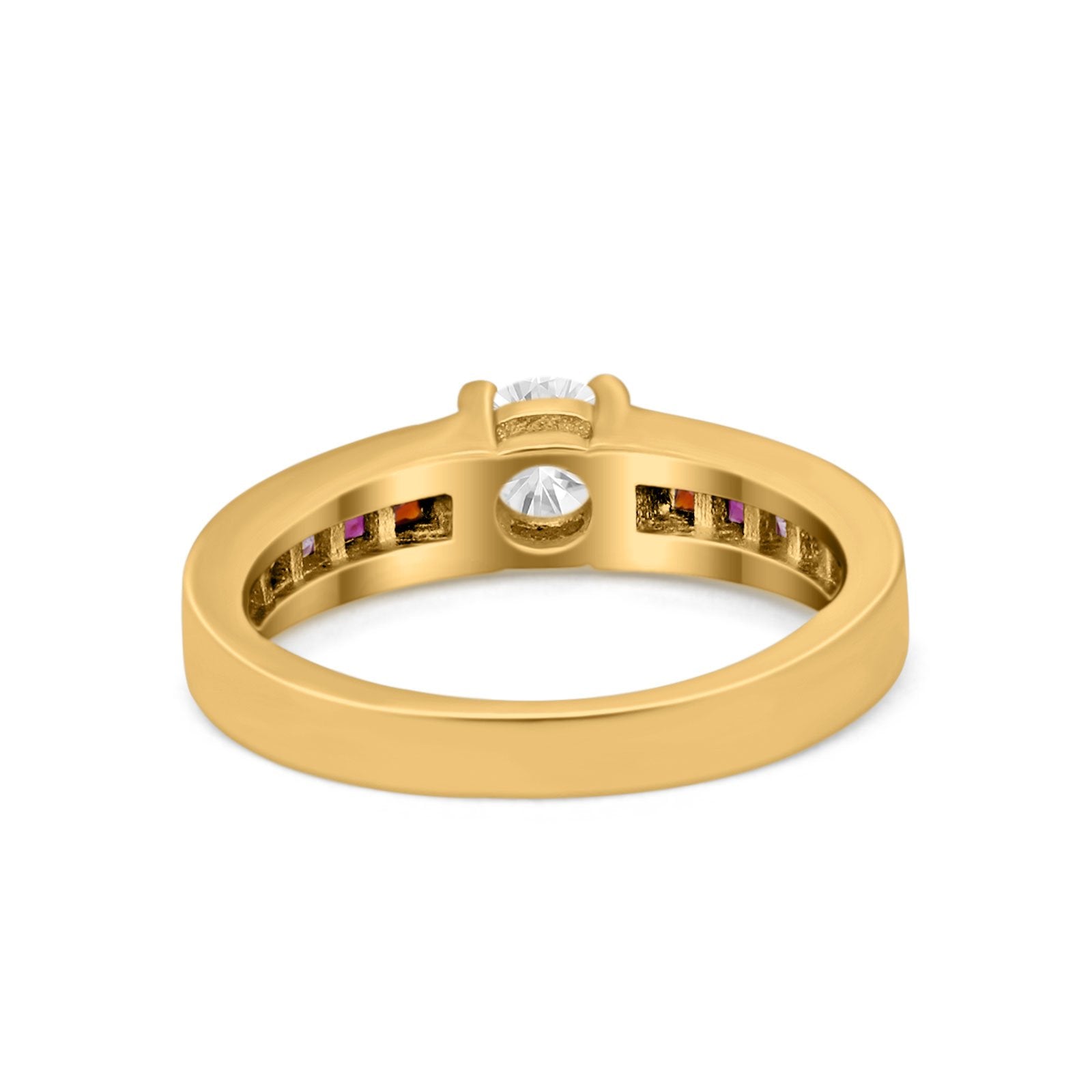 Soliaire Accent Multicolored Simulated Cubic Zirconia Ring 925 Sterling Silver