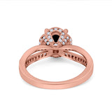 Halo Art Deco Wedding Ring Round Simulated Cubic Zirconia 925 Sterling Silver