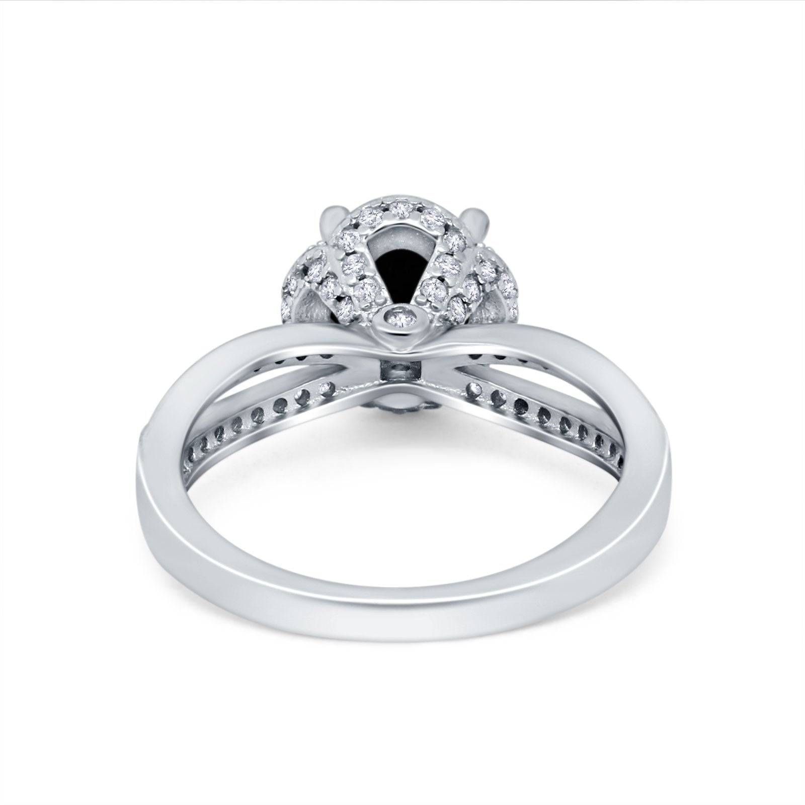 Halo Art Deco Wedding Ring Round Simulated Cubic Zirconia 925 Sterling Silver