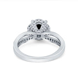 Halo Art Deco Wedding Ring Round Simulated Cubic Zirconia 925 Sterling Silver