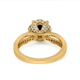 Halo Art Deco Wedding Ring Round Simulated Cubic Zirconia 925 Sterling Silver