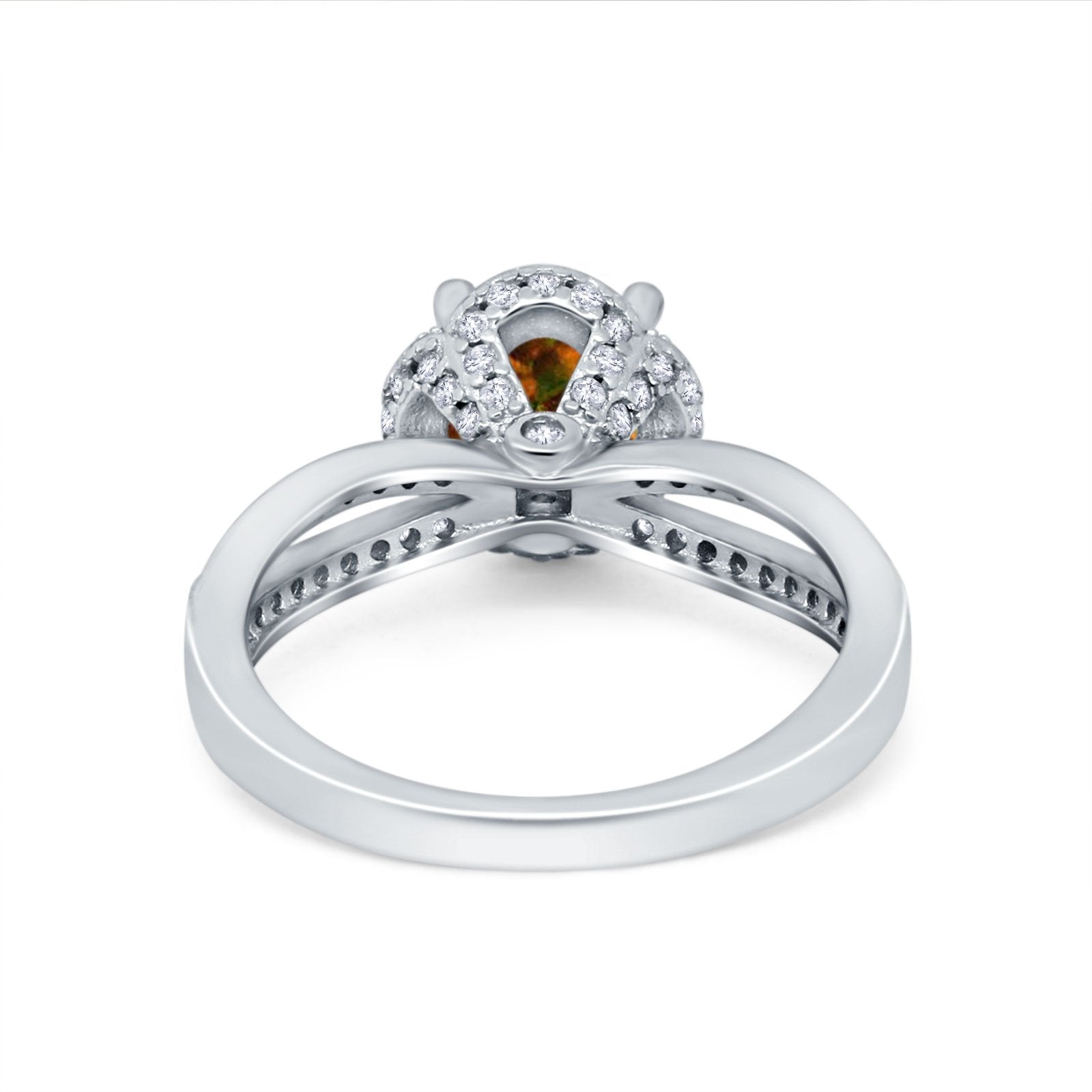 Halo Art Deco Wedding Ring Round Simulated Cubic Zirconia 925 Sterling Silver