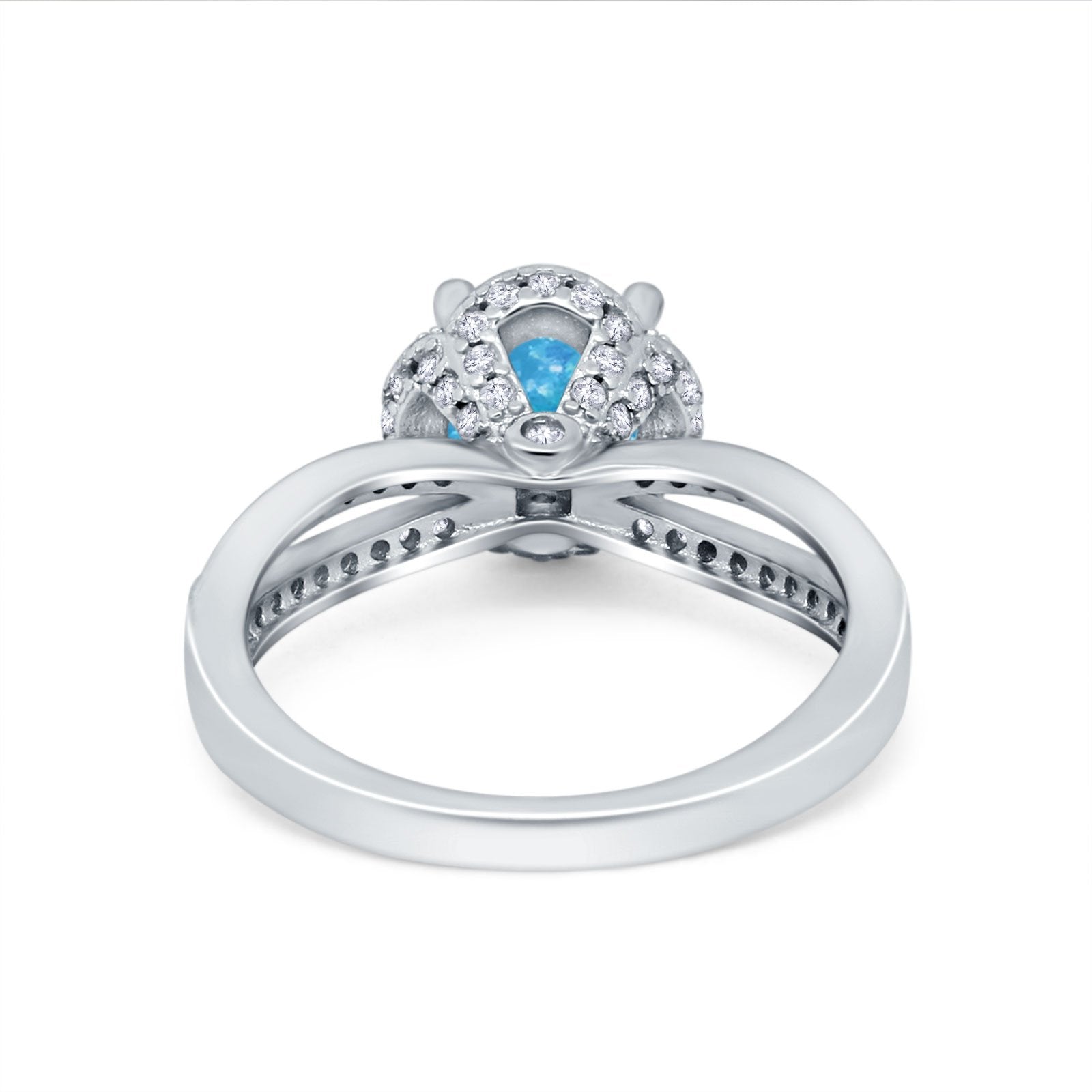 Halo Art Deco Wedding Ring Round Simulated Cubic Zirconia 925 Sterling Silver