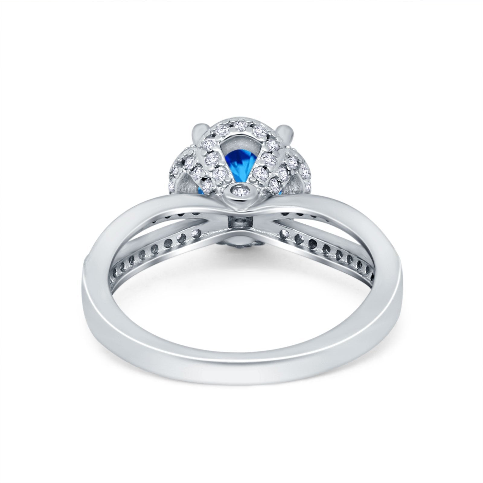 Halo Art Deco Wedding Ring Round Simulated Cubic Zirconia 925 Sterling Silver