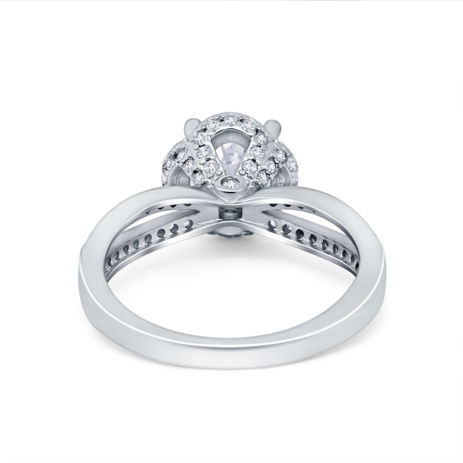 Halo Art Deco Wedding Ring Round Simulated Cubic Zirconia 925 Sterling Silver