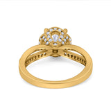 Halo Art Deco Wedding Ring Round Simulated Cubic Zirconia 925 Sterling Silver